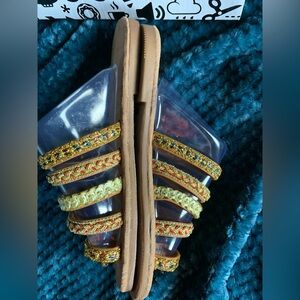 🌸BAMBOO Gold and tan Jeweled Strap Strappy Sandals. New! 8 pair avail.